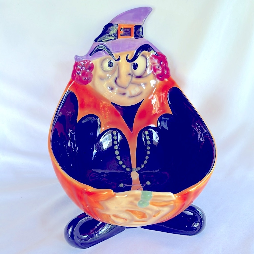 Slightly Used Scary Witch, Beautiful Halloween Candies/ Cookies Ceramic Bowl